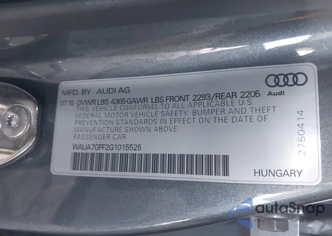 2016 Audi A3 1.8T Premium from USA, damaged, VIN WAUA7GFF2G1015525